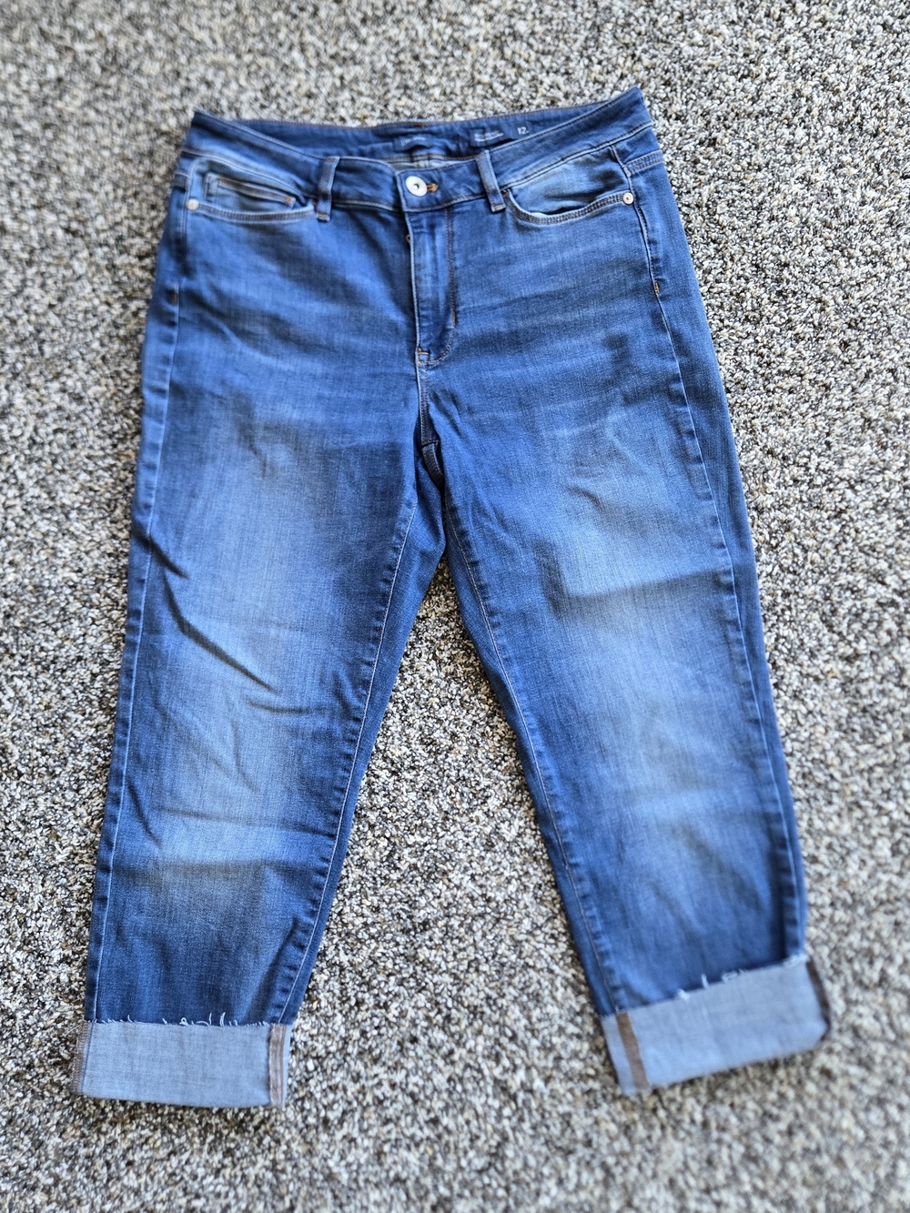 J.Jill Boyfriend Straight Leg Ankle Mid-Blue Cropped Turn-Cuff Jeans Size 12